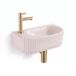 QeramiQ Fuente Fontein - 40x22x12cm - ribbel - halfrond - fonteinkraangat links - keramiek - fonteinkraan geborsteld messing - verlaagd sifon - afvoerplug - linnen