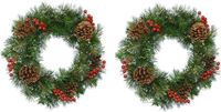Decoris 2x pièces couronnes de Noël/couronnes de sapin vert avec neige et décoration 50 cm
