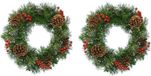 Decoris 2x stuks kerstkransen/dennenkransen groen met sneeuw en versiering 50 cm