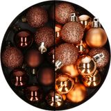 Merkloos / Sans marque Kerstballen mini - 40x st - koper en donkerbruin - 3 cm - kunststof - kerstversiering