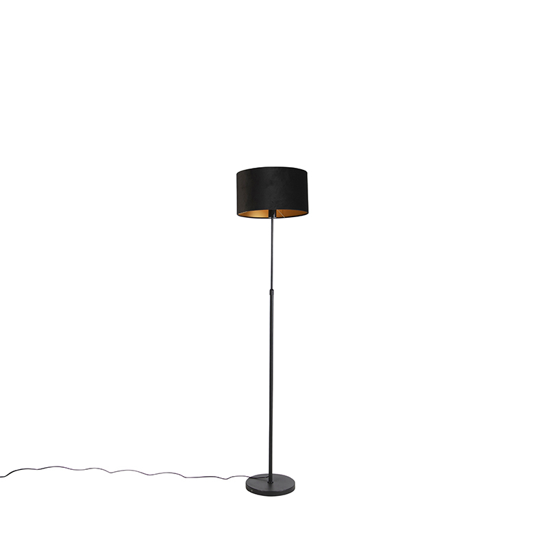 QAZQA Zwarte vloerlamp met velours kap zwart met goud 35 cm - Parte