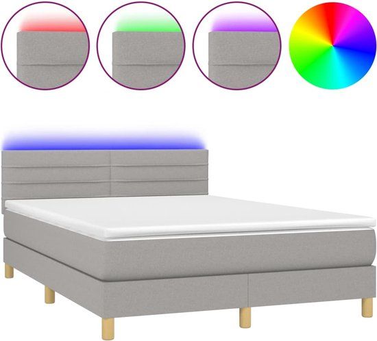 vidaXL Boxspring met matras en LED stof lichtgrijs 140x200 cm