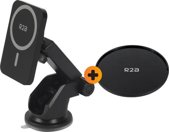 R2B Telefoonhouder Auto Zuignap met Draadloze Oplader + Dashboardpad - Geschikt voor MagSafe - Raam/Dashboard/Ventilatie