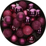 Atmosphera Kerstballen - 18 stuks - Framboos Roze - Kunststof - 3 cm