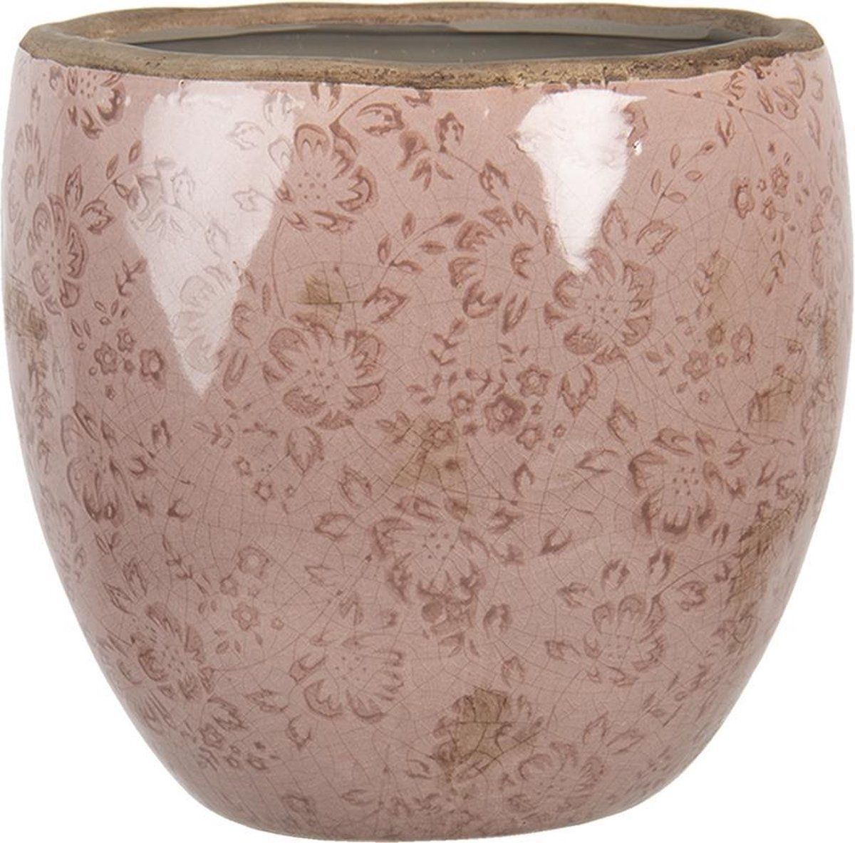 Clayre & Eef Bloempot Binnen 6ce1250m Ø 18*17 Cm - Roze Keramiek