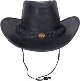 Urban 5884 Cowboyhoed van echt leer, westernhoed voor heren en dames van echt rundleer, vormbare rand en verstelbare kinriem, Grijs, XXL