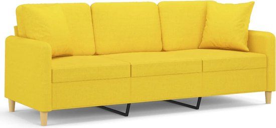 vidaXL Driezitsbank met sierkussens 180 cm stof lichtgeel