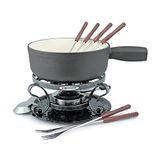 Swissmar Lugano fondueset 9-delig, gietijzer/roestvrij staal, matzwart, 2L, fondueset voor vlees, kaas en chocolade, voor 4 personen, cadeauset