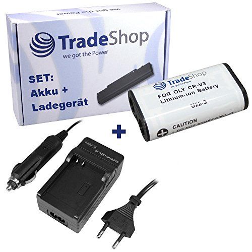 Trade Shop 2-in-1 set: Li-Ion accu 2000 mAh + acculader met auto-adapter compatibel met Canon Powershot CRV3 RCR-V3 CR-V3 LB01 LB-01 SBP-1103 SBP-1303