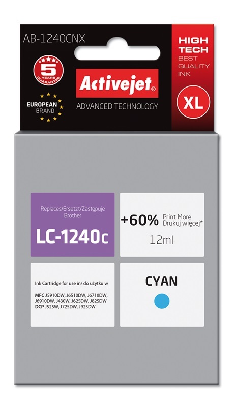 ActiveJet AB-1240CNX inkt (vervanging Brother LC1240C/1220C; Supreme; 12 ml; blauw) single pack / cyaan