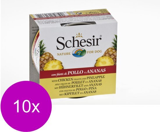 Schesir Hond Blik Gelei 150 g - Hondenvoer - 10 x Kip&Ananas