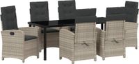 vidaXL - Garden Dining Table Set - 7 pcs - Light Grey - Poly Rattan