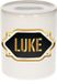 Bellatio Decorations Shoppartners Bv Spaarpot met voornaam Luke - wit - met goud/zwart embleem - 8 x 9 cm - keramiek - met afsluitdop - cadeau verjaardag