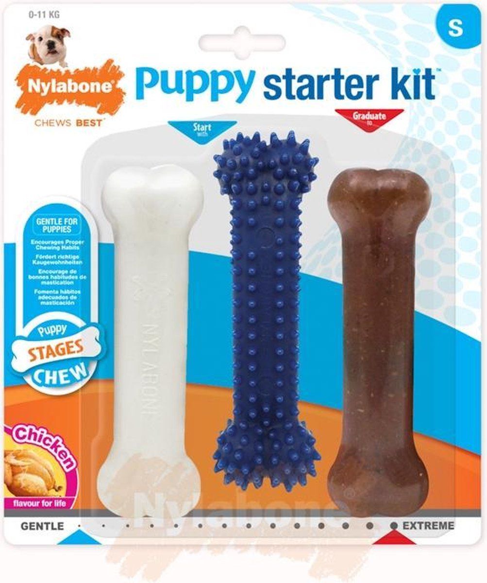NYLABONE Puppy Starterkit Triopack kauwbotten met kipsmaak voor wisselgebit - Small