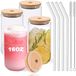 Unyqoos® verres à long drink en verre borosilicaté avec couvercles en bambou et pailles en verre, en forme de canette