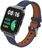 By Qubix - Leren band met case - Donkerblauw - Geschikt voor Xiaomi Redmi Watch 2 (Lite)
