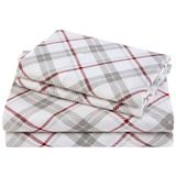 Comfort Spaces Katoen Flanel Ademend Warm Diepe Pocket Lakens Met Kussensloop Beddengoed, Koning, Grijs/Rood Plaid 4 Stuk