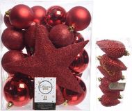 Decoris Kerstballen en Piek - rood - kunststof - 39 stuks