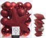 Decoris Kerstballen en Piek - rood - kunststof - 39 stuks