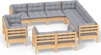 vidaXL 11-delige Loungeset met grijze kussens massief grenenhout