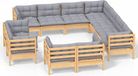 vidaXL 11-delige Loungeset met grijze kussens massief grenenhout
