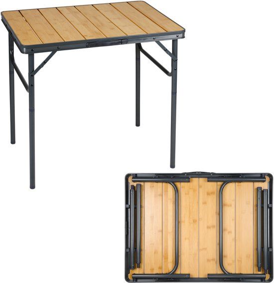 Camp Active Campingtafel inklapbaar - Inklaptafel - Opvouwbare Tafel - Vouwtafel - Inklapbare Tafel - In Hoogte Verstelbaar - 75 x 55 x 31 - 71 cm - Bamboe en Aluminium