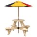 vidaXL Picknicktafel voor 4 kinderen met parasol, rond, vurenhout