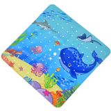 OTraki Antislip badmat, 53 x 53 cm Marine Animal World badmat, cartoon babybadmatten antislip met afvoergaten en zuignappen, machinewasbaar, badkamerbad antislipmatten, blauw