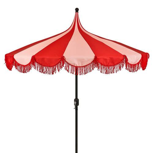 Mica Decorations Kim Striped Parasol with Carrying Bag - Pole Parasol 238 x Ø235 cm - Garden or Balcony Parasol - Polyester, Steel - Red