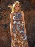 Apricot Paisley-print, halternek, satijnen maxi-jurk
