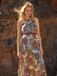 Apricot Paisley-print, halternek, satijnen maxi-jurk