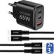 MOJOGEAR CHARGE+ 65 Watt chargeur rapide avec 2x câble USB-C vers USB-C 3M