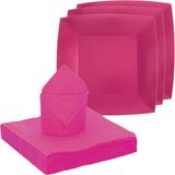 Santex feest/verjaardag servies set - 20x gebaksbordjes/25x servetten - fuchsia roze - karton