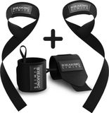 Breaking Limits Lifting Straps + Wrist Wraps Bundel | Fitness, Crossfit & Krachttraining | Zwart