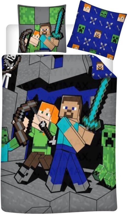 Minecraft Dekbedovertrek Eenpersoons Steve & Alex - 140x200 cm - Polycotton