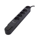 Designstekkerdoos met schakelaar, 5 x 16 A + 2 x USB – 1,5 m – zwart