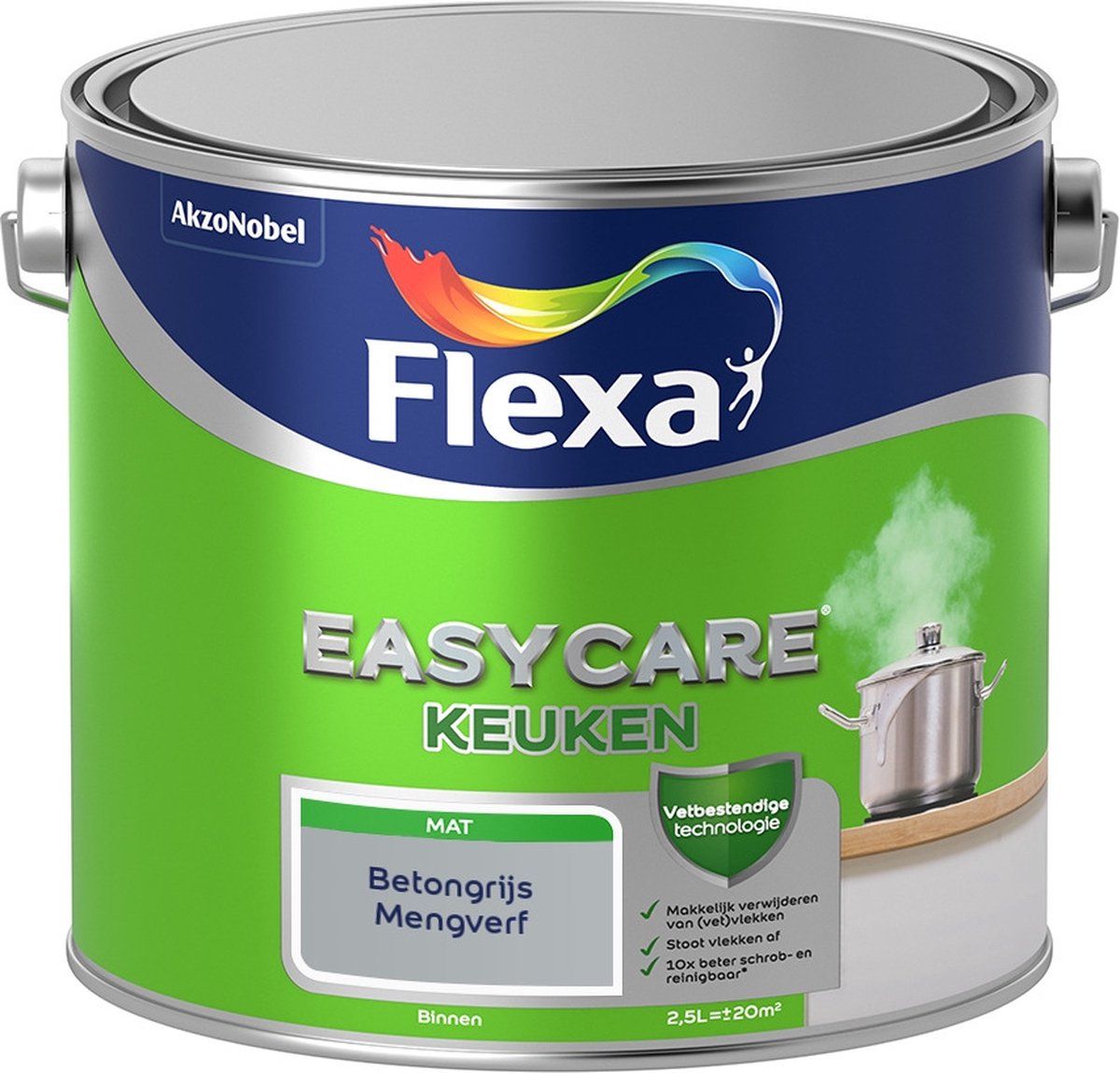 FLEXA Easycare Muurverf - Keuken - Mat - Betongrijs - 2,5 liter