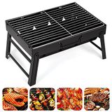 AGM Draagbare houtskoolgrill voor 5-7 personen, middelgroot, opvouwbaar, draagbaar, voor picknick, reizen, terras of camping in de tuin (52 x 29 x 22 cm)