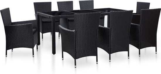 vidaXL 9-delige Tuinset poly rattan zwart