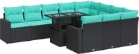 vidaXL 11-delige Loungeset met Kussens, Poly Rattan, Acacia, Zwart