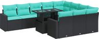 vidaXL 11-delige Loungeset met Kussens, Poly Rattan, Acacia, Zwart