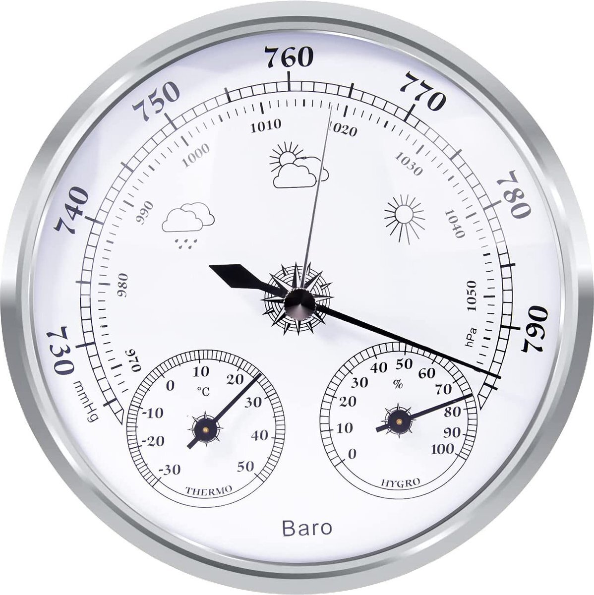 YONO Luxe Barometer Weerstation met Thermometer Hygrometer Messing Zilverkleurig Voor Binnen