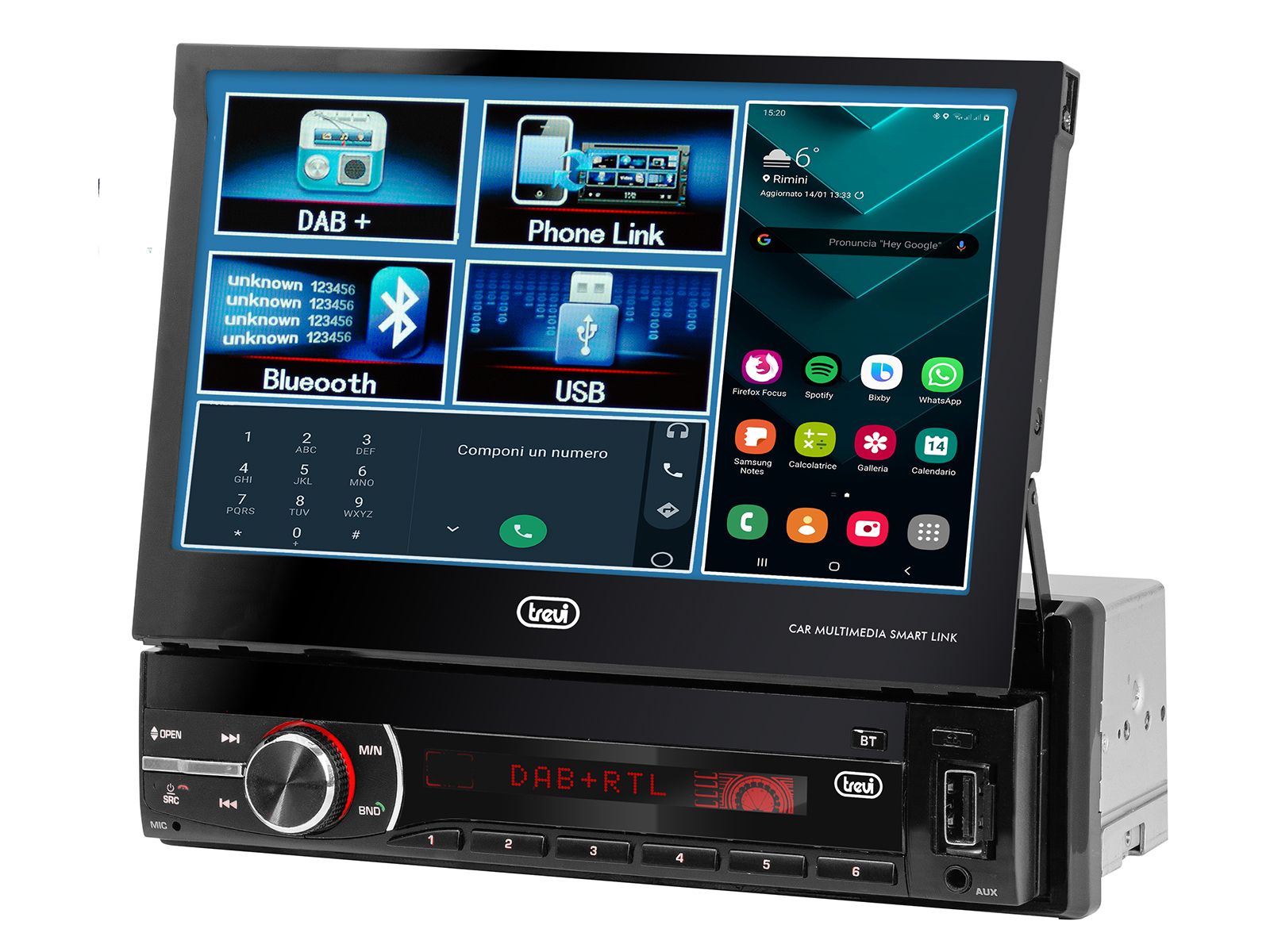 Trevi MDV 6380 DAB Autoradio - 200W, DAB/DAB+, FM, Bluetooth, AUX, USB, 7" Touchscreen, Zwart