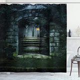 ABAKUHAUS gotisch Douchegordijn, Dark Haunted Castle, 175 x 200 cm, Grijs groen