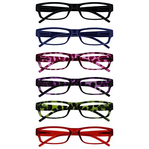 OPULIZE OPULIZE Ace RRRRRRRR32-13456z leesbril, 6 stuks, klassiek dagelijks smal montuur, krasbestendige veerscharnieren, zwart, blauw, roze, paars, groen, rood, voor mannen en vrouwen, RRRRRR32-13456z +3.00
