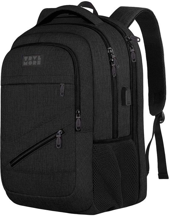 TRVLMORE 36L Rugzak - Rugtas met 17 Inch Laptopvak - Schooltas - Laptoptas - Spatwaterdicht - Heren en Dames - Jongens en Meisjes - Zwart