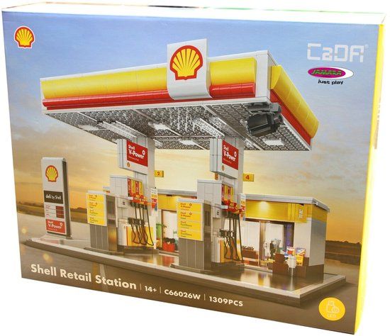 Jamara Constructiespeelgoed - 402857 CaDa Bricks - Diorama Shell Tankstation met Winkel en Wasstraat Bouwstenen set