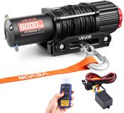 VEVOR Elektrische Lier 2721 Kg, 12V Motorlier met φ6,35mm x 15m Synthetisch Touw, Draadloze en Bedrade Afstandsbediening, Elektrische Lier voor Het Slepen van ATV's, UTV's en Terreinwagens