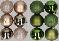 Merkloos / Sans marque Billiet - Vanlaere 12x stuks kunststof kerstballen mix van champagne en appelgroen 8 cm