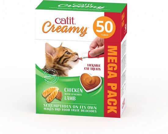 Cat It Creamy Kip & Lam Kattenlekkernijen - 50 x 10g
